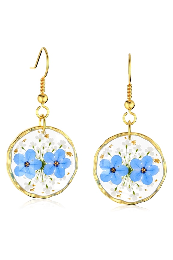 Forget-Me-Not and Queen Anne's Lace Pressed Wildflower Earrings Real Flower Earrings, Personalized Handmade Jewelry, Gifts for Valentine's Day, Birthday, Mother's Day, Christmas
