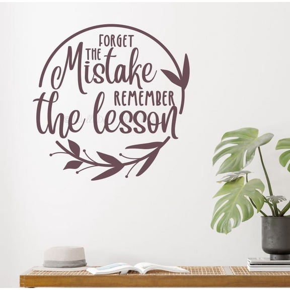 Forget Mistake Remember Lesson Wall Decals Quotes Motivational - Decals for Classroom - Vinyl Wall Art Sticker - Matte Vinyl Wall Decal Sayings for Wall Décor 23x23- Inch Eggplant