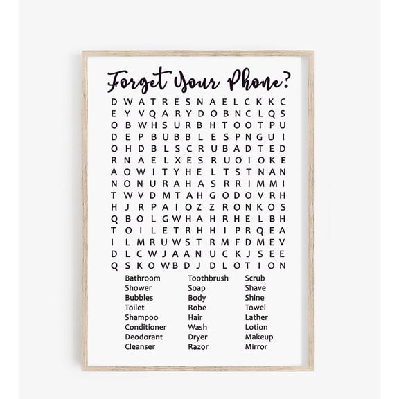 Forget Your Phone Wall Art Print, Bathroom Word Search And Crossword Decor