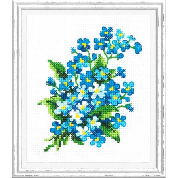 Wizardi Counted Cross-Stitch Kit Forget-me-Nots 28-06 Magic Needle