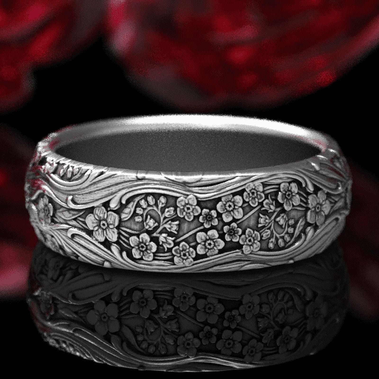 Forget-me-not Wedding Ring in 925 Sterling Silver - Art Nouveau Ring ...