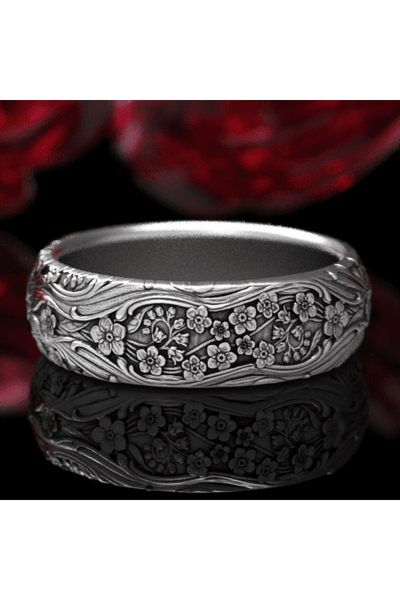 Forget-me-not Wedding Ring in 925 Sterling Silver - Art Nouveau Ring - Flower Wedding Band - Art Nouveau Floral Ring - Nature Inspired Ring