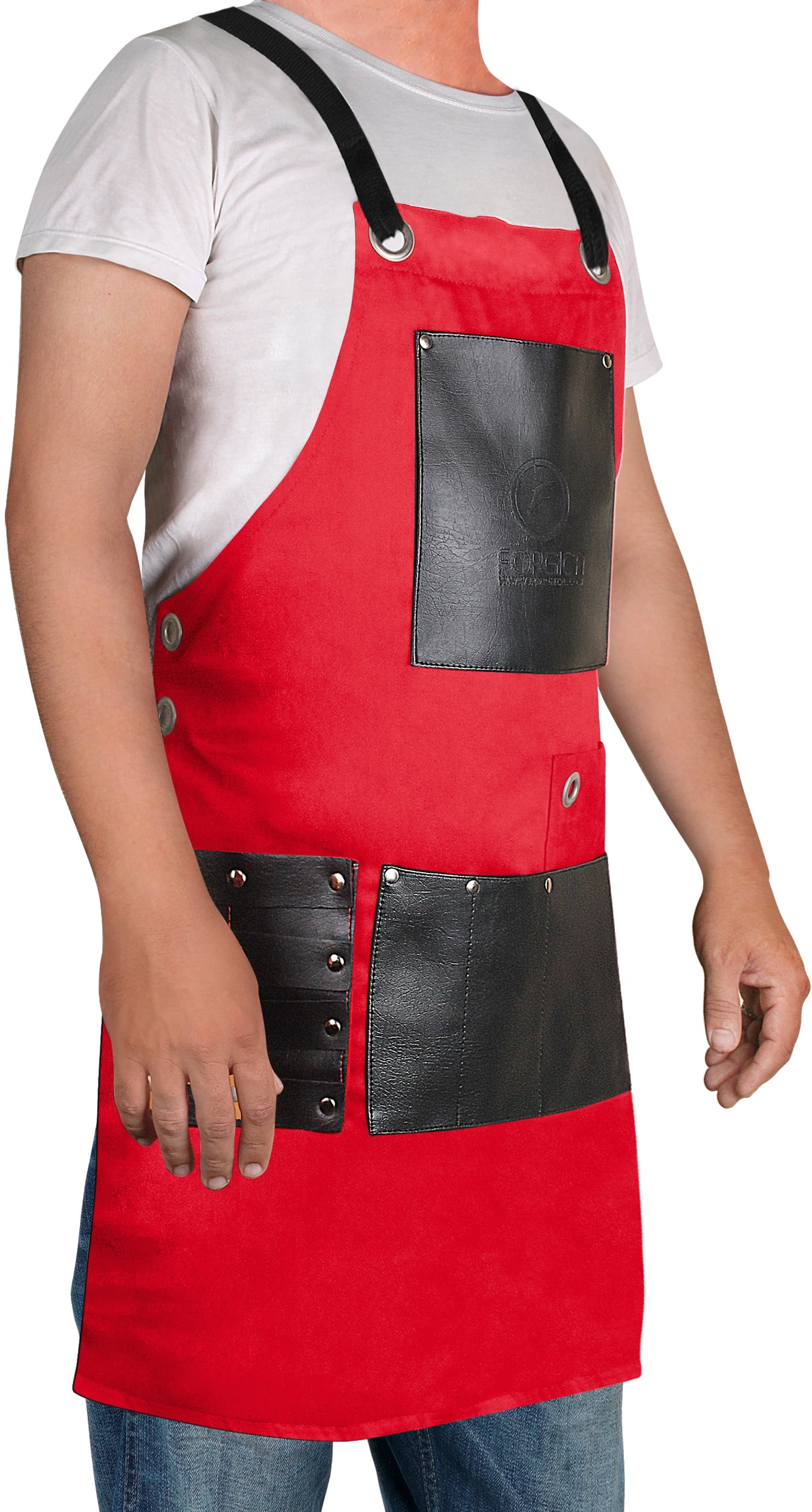 Forgica Red Adjustable Work Apron with Pockets for Men and Women | Professional Cotton Apron, Ideal for Barbers, Hairstylists, Smiths, and Grilling
