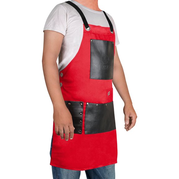 Forgica Red Adjustable Work Apron with Pockets for Men and Women | Professional Cotton Apron, Ideal for Barbers, Hairstylists, Smiths, and Grilling