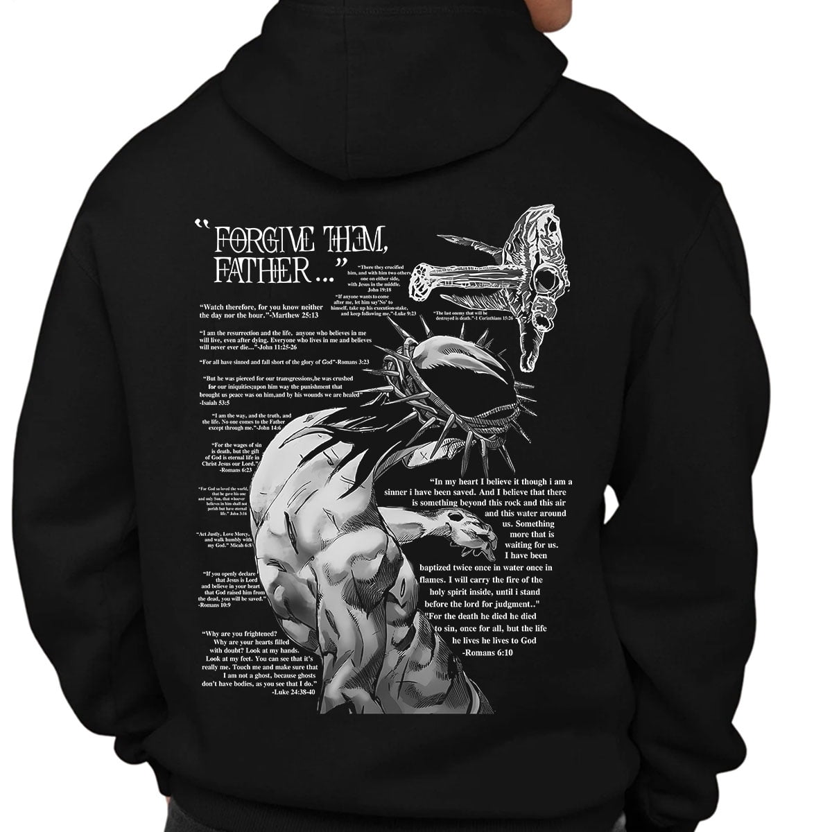 Forgive Them Father Bible Verse Back Print Unisex Pullover Hoodie, , Christian Faith-Based Hooded Sweatshirt for Men and Women, Religious Gift Hoodie, Sizes S–5XL