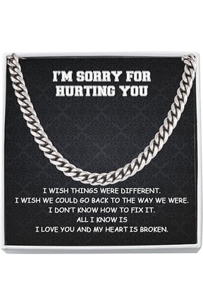 Forgive Me Necklace Jewelry with Message Card and Gift Box, Cuban Link Chain For Man, I'm Sorry Gift For Him, Apology Gifts, Im Sorry Card, Curb Chain Necklace
