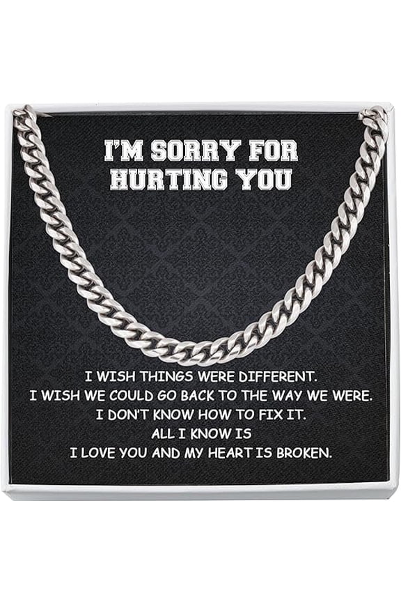 Forgive Me Necklace Jewelry with Message Card and Gift Box, Cuban Link Chain For Man, I'm Sorry Gift For Him, Apology Gifts, Im Sorry Card, Curb Chain Necklace