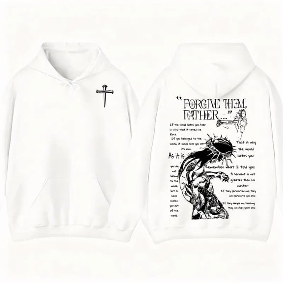 Forgive Them Father Christian Hoodie – Cross & Crown of Thorns Graphic, Jesus Scripture Faith Hoodie, Unisex Spiritual Apparel, For Unisex