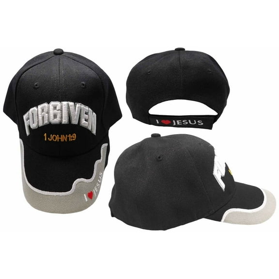 Forgiven 1 John 1:9 I Love Jesus Black Grey Embroidered Cap CAP838 Hat