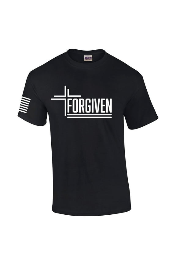 Forgiven Cross Jesus Mens Christian Short Sleeve T-Shirt Graphic Tee-Black-medium