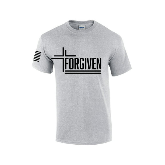 Forgiven Cross Jesus Mens Christian Short Sleeve T-Shirt Graphic Tee-Sports Grey-large