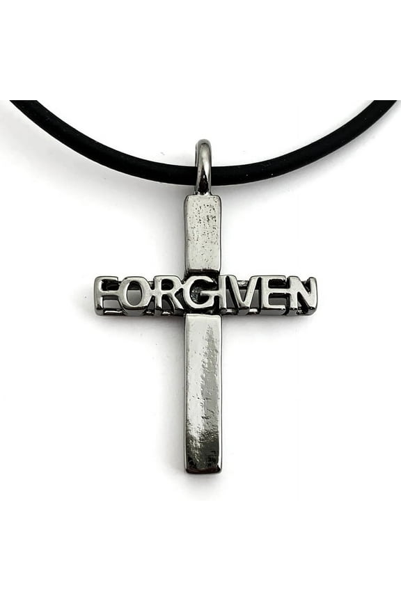 Forgiven Cross ( tsfgm) Gunmetal Finish Necklace On Black Rubber Cord