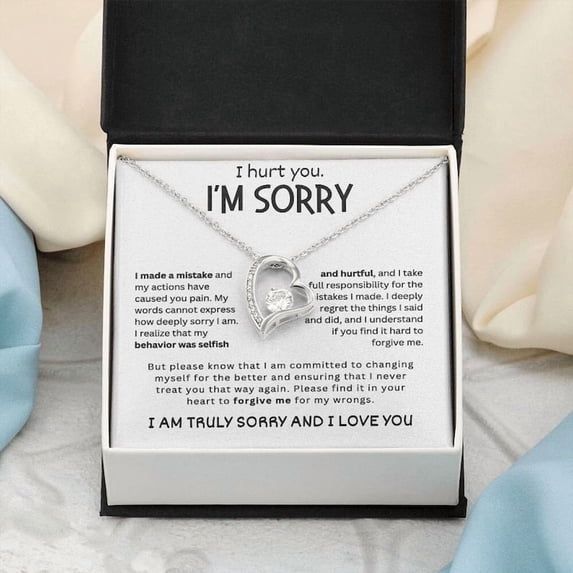 Forgiveness Necklace I'm Sorry Wife or Girlfriend Romantic Apology Jewelry, Gold Forever Love Necklace