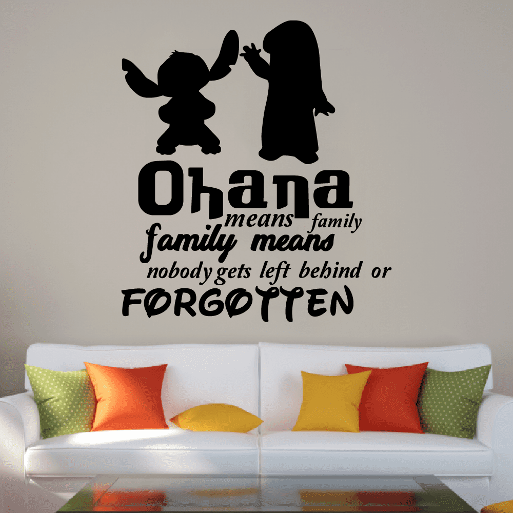 Forgotten Quote Ohana Lilo and Stitch Disney Cartoon Wall Sticker Art Decal for Girls Boys Room Bedroom Kindergarten Nursery House Fun Home Decors Stickers Wall Art Vinyl Decoration Size (10x10 inch)