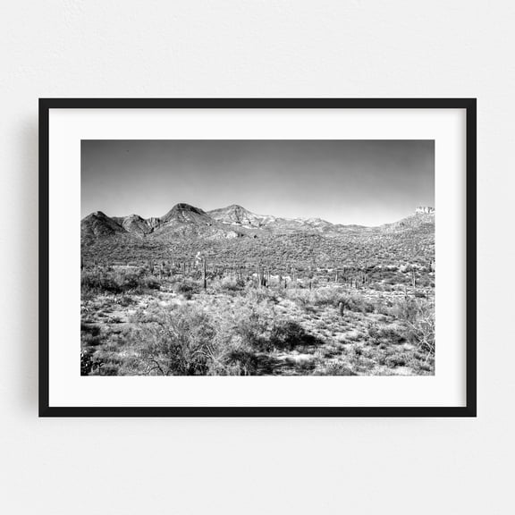 Forgotten Scottsdale - Cave Creek Arizona Photography Desert Black and White Landscape Cactus Nature Mountain Scenic Black Framed Wall Art Print 5 x 7 inches