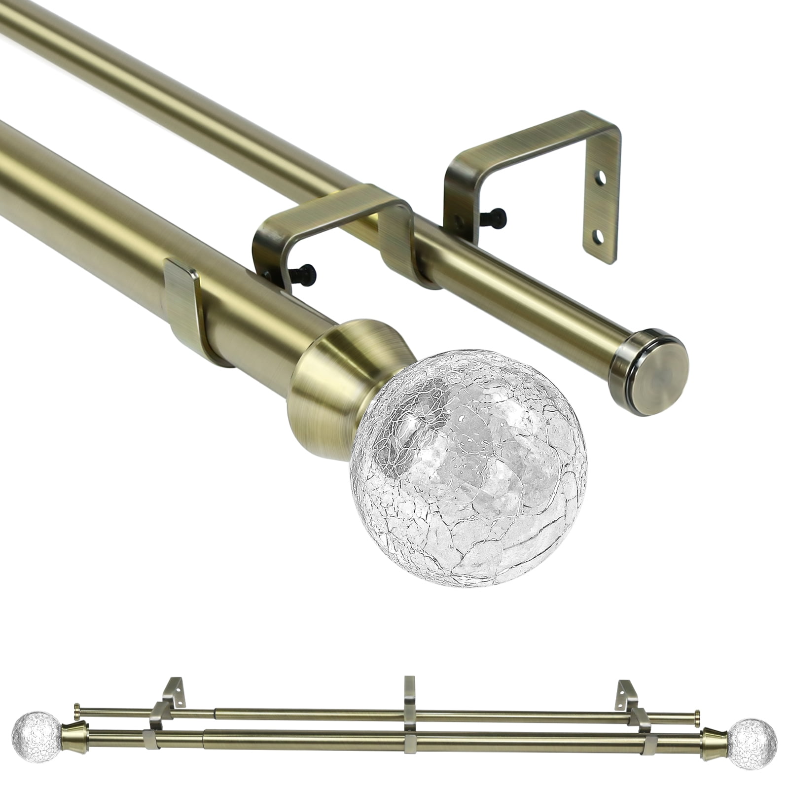 Duplex Window Rods Forgrow 1 Inch Adjustable Crackle Glass Manhattan Finials Double ...
