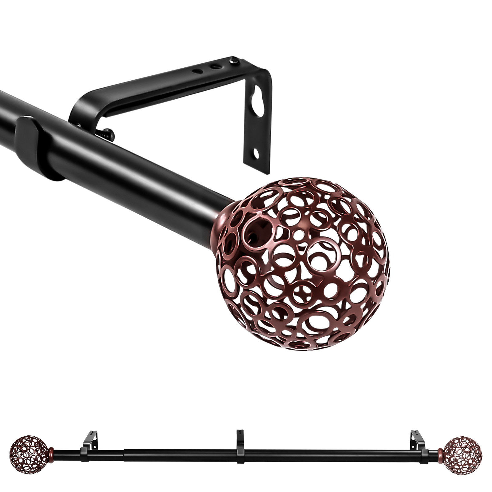 Forgrow 3/4 Inch Adjustable Splicing Curtain Rods Set with Ball Cage ...