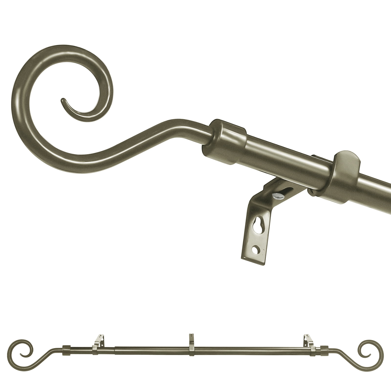 Forgrow 5/8" Adjustable Single Drapery Curtain Rod with Curve Around