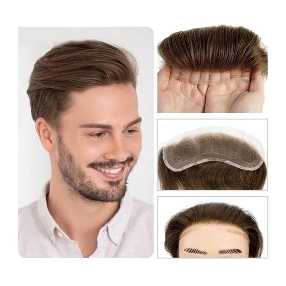 Forhead Hairline Full Lace Hair Piece Brown Color Human Hair Men's Frontal Hair Patch for Men