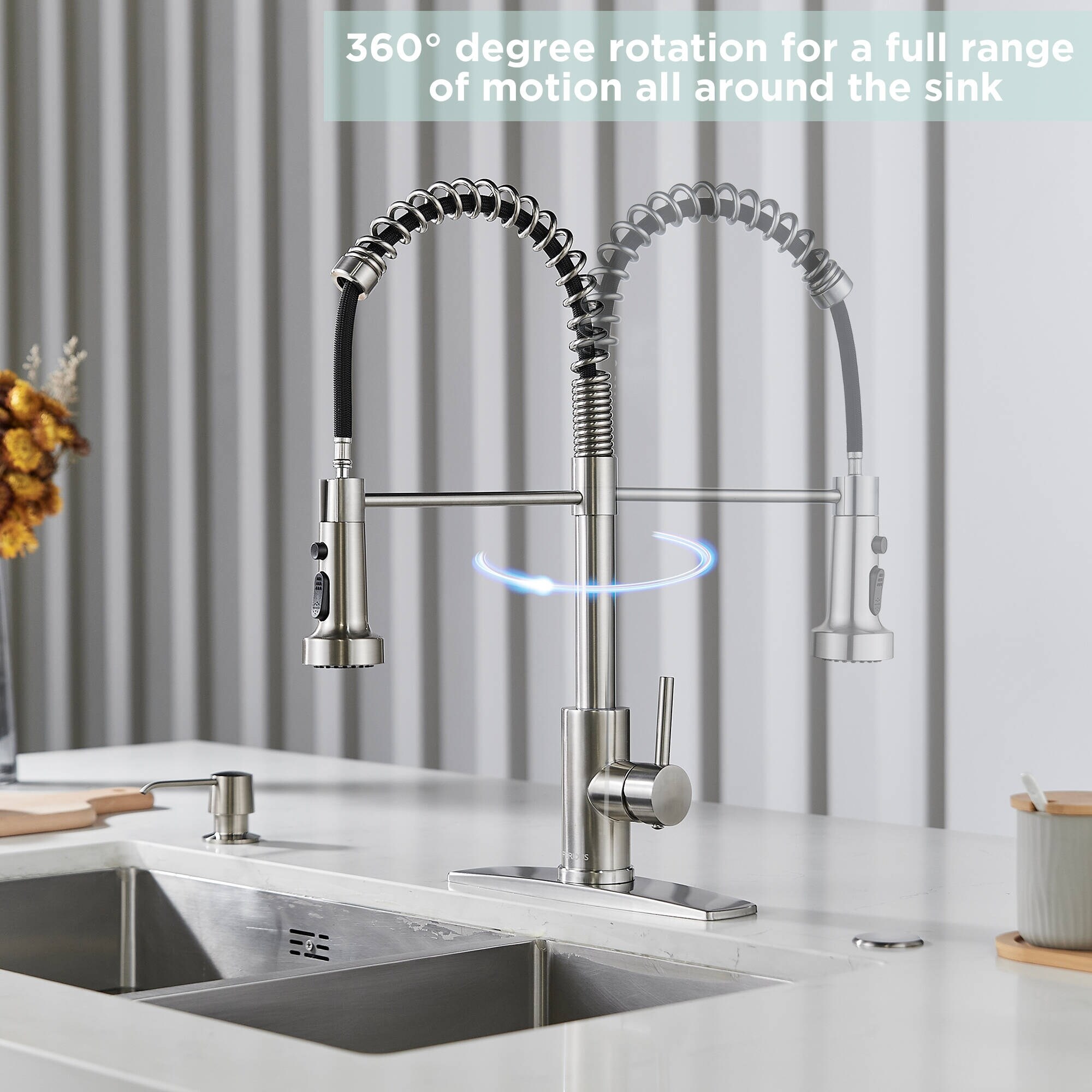 Forious Kitchen Faucet with Pull Down Spring Sprayer Sink Faucet