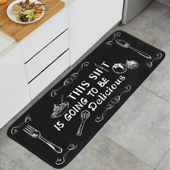 Fork Flannel Kitchen Rug, Kitchen Rugs Mats with Dirty Resistance, Washable, Decorative Kitchen Mat Water Proof, Kitchen Mats 47x17inch