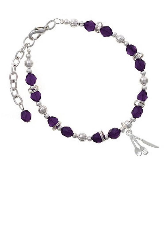 Fork Knife and Spoon Purple Beaded Bracelet