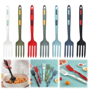 Fork,Silicone Flexible Fork Heat Resistant Dinner Forks Dessert Forks Small Forks Cooking Fork Tools Dishwasher Safe Kitchen Non Stick Fork for Bake Stir Whisk Eggs(C)