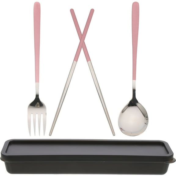 Fork Spoon Chopsticks Set Portable Silverware Utensils Stainless Steel Cutlery Travel Pink 304 Pp Plastic