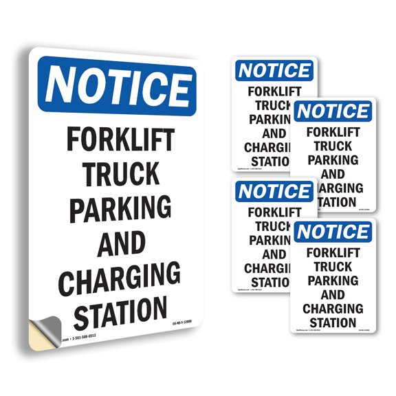 Fork Truck Parking And Charging Station OSHA Notice Vinyl Decal Label 5 Inch x 3.5 Inch - 5 Pack
