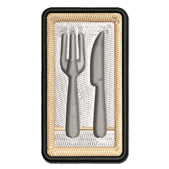Fork and Knife Solid Silhouette Applique Multi-Color Embroidered Hook & Loop Patch - 2.5 Inch Small