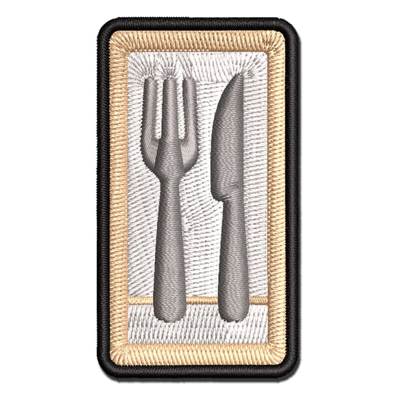 Fork and Knife Solid Silhouette Applique Multi-Color Embroidered Hook & Loop Patch - 3 Inch Medium