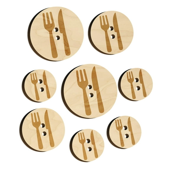 Fork and Knife Solid Silhouette Wood Buttons for Crochet Knitting Sewing DIY Craft - 1.00 Inch Medium (7pcs)