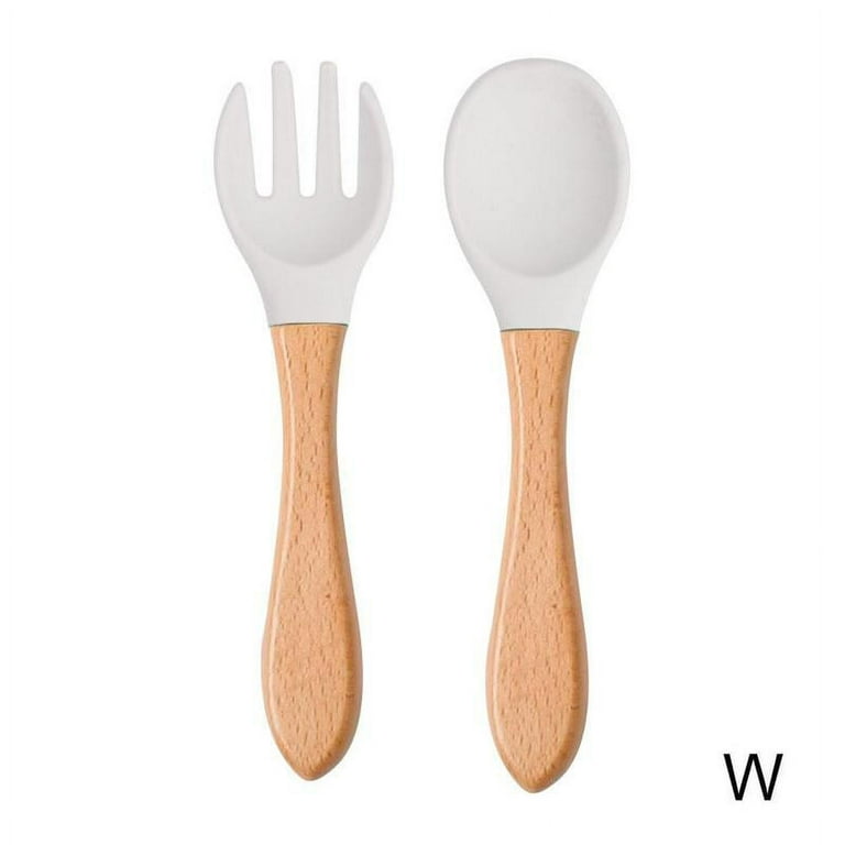 Cheap Baby Feeding Spoons with Wooden Handle Children's Cutlery Baby  Utensils Soild Feeding Soft Silicone Tableware for Kids Infants