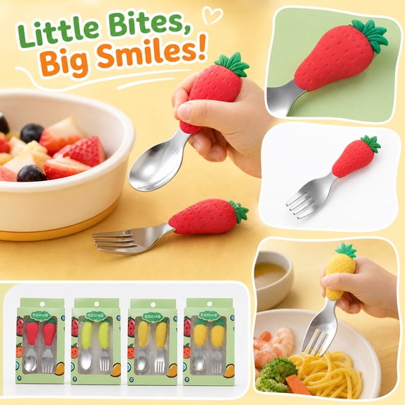 Fork and Spoon Set with 304 Stainless Steel Heads and Silicone Handles ...