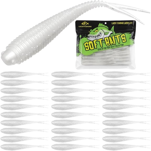 Forked Tail Soft Plastic Baits 3in Minnow Lures for Crappie Trout and Bass 40PCS (White)