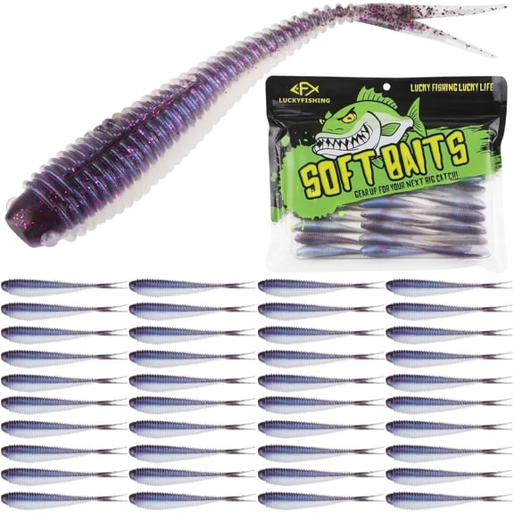 Forked Tail Soft Plastic Minnows 3.5in Fishing Baits for Bass 30PCS (Purple)