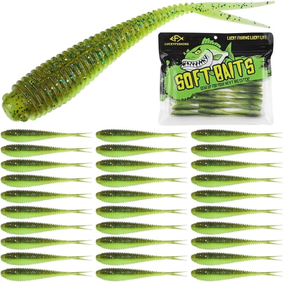 Forked Tail Swimbait 4in Soft Fishing Bait for Bass Pike and Walleye 20PCS (Green)