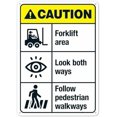 thumbnail image 1 of Forklift Area Look Both Ways Follow Pedestrian Walkways Sign, ANSI Caution Sign Facility Signs, Traffic Signs Metal Sign NO.28594 Metal Tin Sign 8x12 Inch, 1 of 4