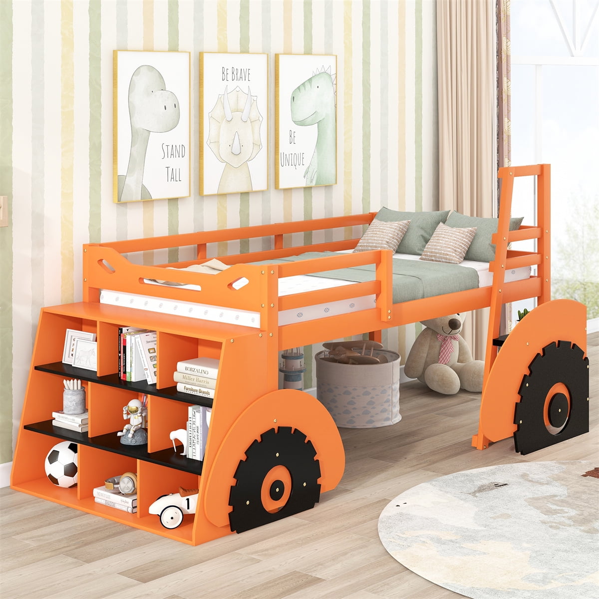 Forklift CarShaped Loft Bed,Twin Size Low Loft Bed with Storage