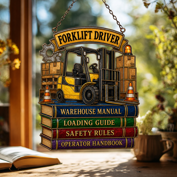 Forklift Driver Acrylic Suncatcher Window Hanging Book Lover Warehouse Gift