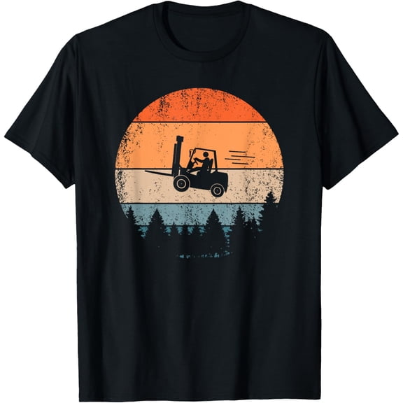 Forklift Driver | Flying Forklifter | Retro Fork-Lift Truck T-ShirtMen's and women's gift, black and white T-shirt, size: Extra large S-4XL