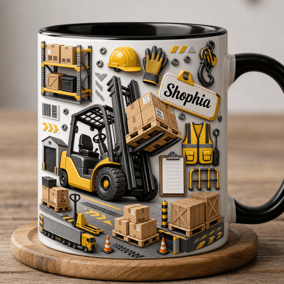 Forklift Driver Mug Personalized 3D Effect Warehouse Worker Logistics Gift
