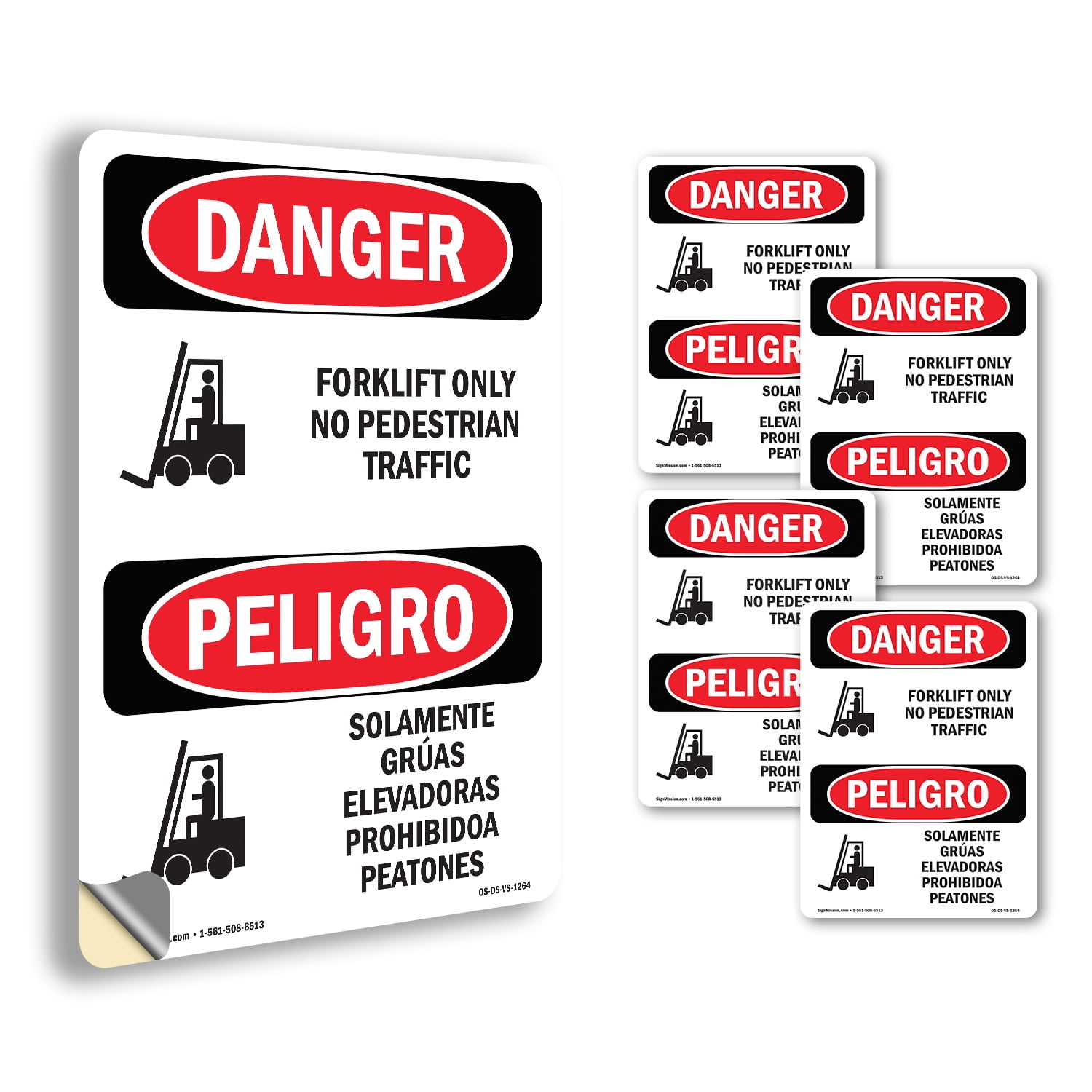 Forklift Only No Pedestrian Bilingual OSHA Danger Vinyl Decal Label 10 ...