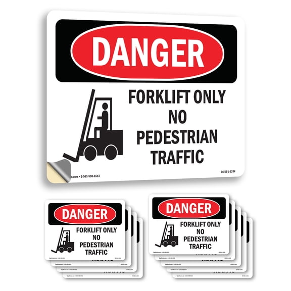 Forklift Only No Pedestrian Traffic OSHA Danger Vinyl Decal Label 5 Inch x 3.5 Inch - 10 Pack