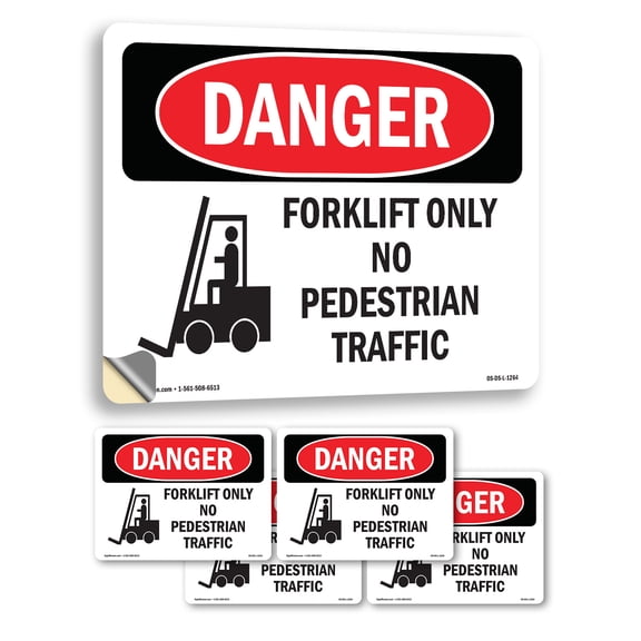 Forklift Only No Pedestrian Traffic OSHA Danger Vinyl Decal Label 5 Inch x 3.5 Inch - 5 Pack