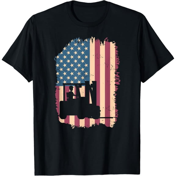 Forklift Operator T Shirt - American Flag T-Shirt
