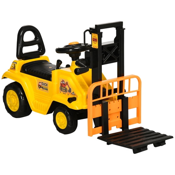 Forklift Ride On Toy with Lever Operation, Construction Toys for Kids 3-4 Year Old Boys Girls, Yellow, Sit and Scoot Ride On Toy with Under Seat Storage