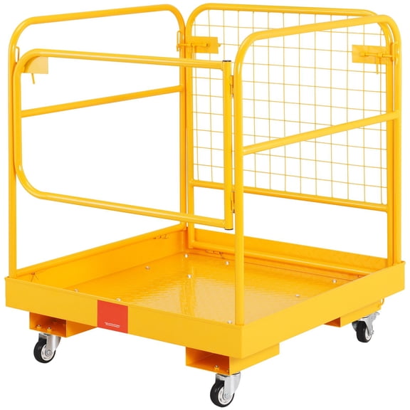 Forklift Safety Cage, 1200 lbs Load Capacity, 36 x 36 inches Folding Forklift Work Platform with Lockable Swivel Wheels, Drain Hole & Device Chain, Holds 1 to 2 Adults, Perfect for Aerial Work