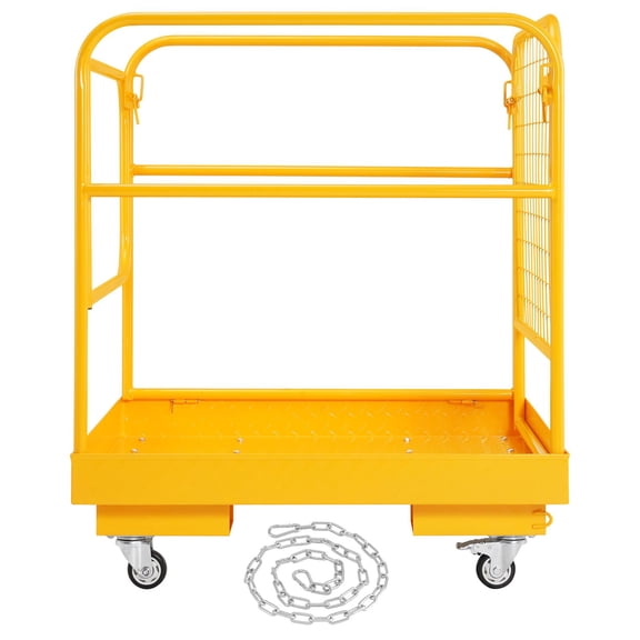 Forklift Safety Cage, 1200 lbs Load Capacity, 36 x 36 inches Folding Forklift Work Platform with Lockable Swivel Wheels, Drain Hole & Device Chain, Holds 1 to 2 Adults, Perfect for Aerial Work