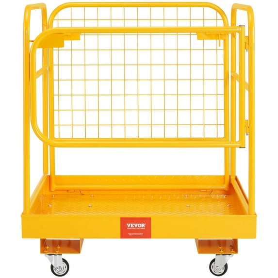 Forklift Safety Cage, 1200 lbs Load Capacity, 36 x 36 inches Folding Forklift Work Platform with Lockable Swivel Wheels, Drain Hole & Device Chain, Holds 1 to 2 Adults, Perfect for Aerial Work